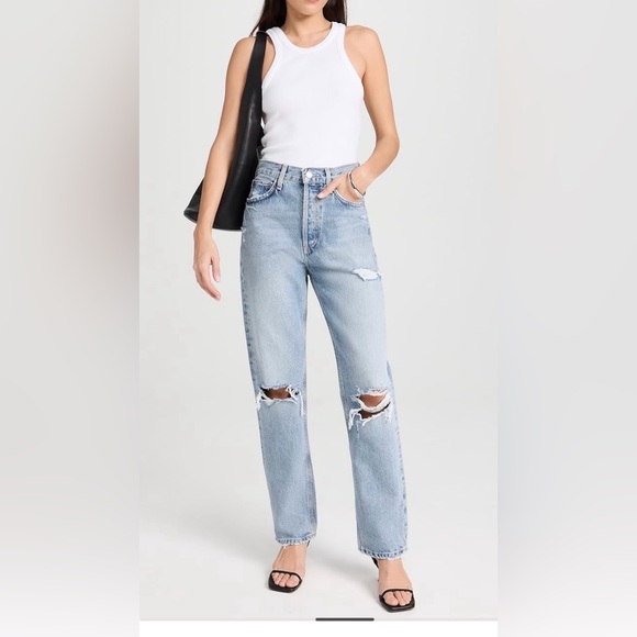 NWT AGOLDE 90s jeans loose fit threadbare size 24 new with tags - Picture 2 of 14